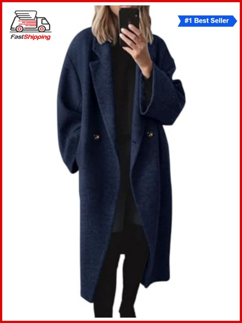 ✨ chouyatou Women's Double Breasted Wool Blend Notch Lapel Long Trench Coat